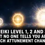 Illustration of glowing orbs representing Reiki attunements and energy levels.