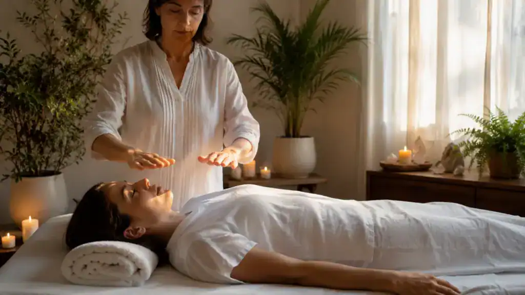reiki healing session showing how reiki works with hands above body