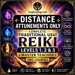 Complete Traditional Usui Reiki All Levels Attunements Levels 1, 2 and 3 Master Teacher Distance Attunements Only without course. Authentic remote Reiki initiation package.