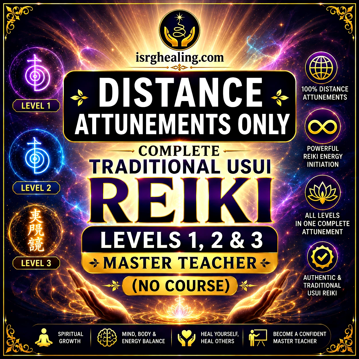 Complete Usui Reiki Attunements Only (Levels 1, 2 & 3 Master Teacher)