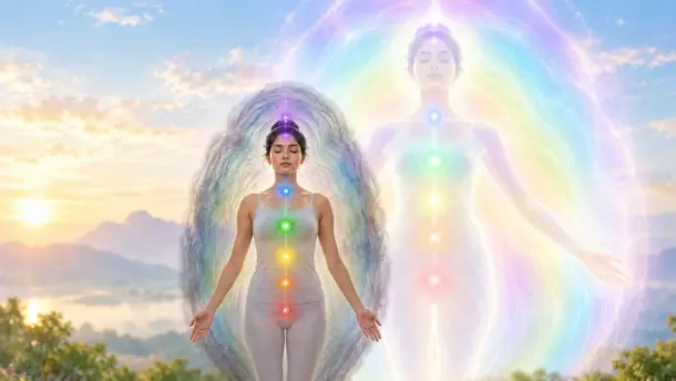 chronic stress changes your aura layers damage energy field illustration