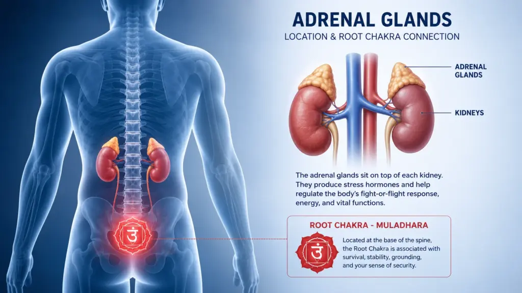 root chakra adrenal glands location diagram cortisol stress response Image