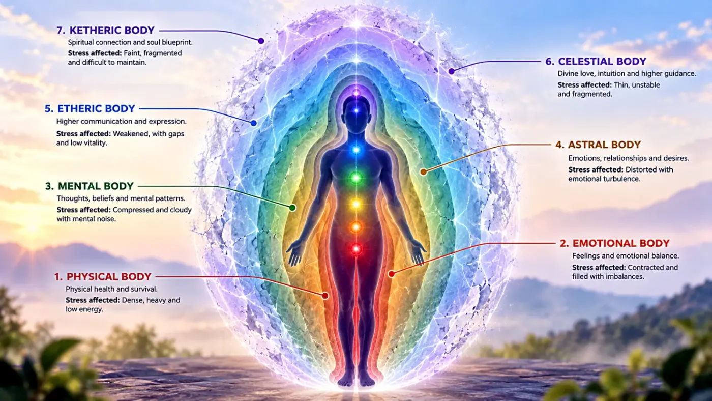 How Chronic Stress Changes Your Aura Layers Over Time 2 seven aura layers chronic stress damage diagram