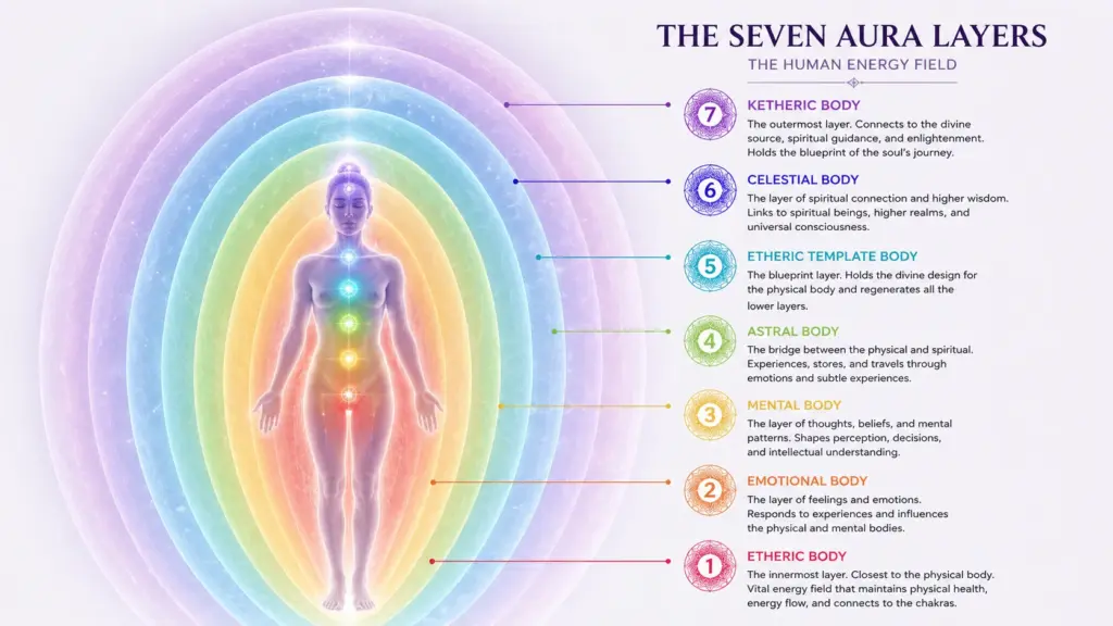 What Is Aura: Complete Guide to Your Energy Field Layers 2 seven layers of aura diagram etheric emotional mental astral body