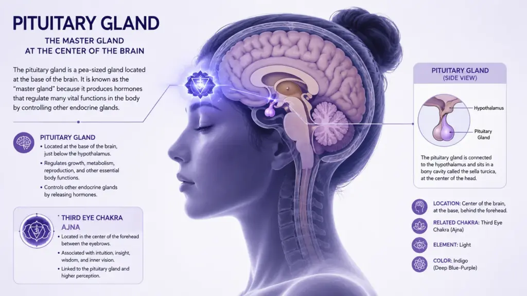 third eye chakra pituitary gland location diagram
