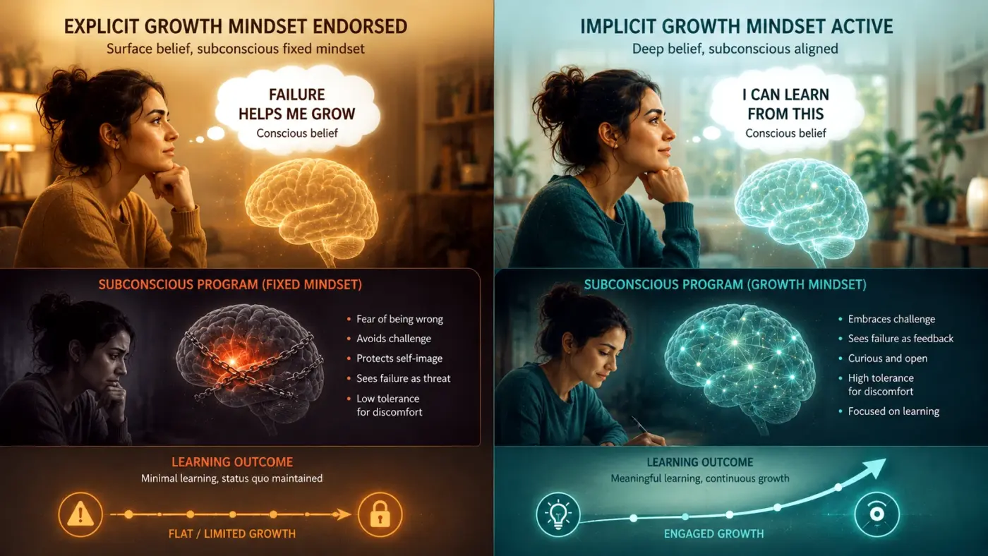 How the Subconscious Mind Learns From Failure: The Neuroscience 3 implicit explicit growth mindset failure 2024 Scientific Reports Sik Cummins Job subconscious learning